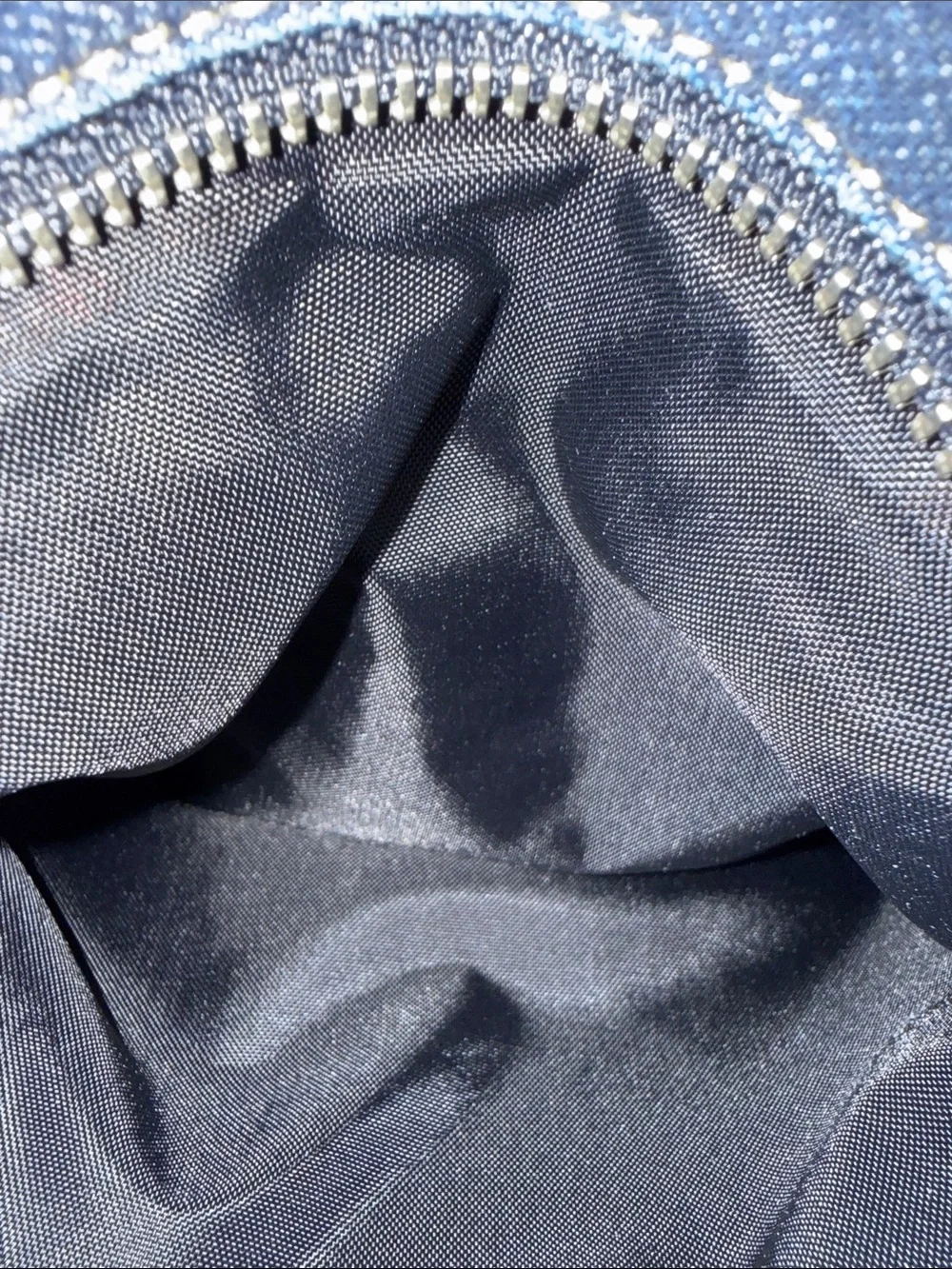 Burberry Blue Denim Messenger Bag with Beige Check Strap